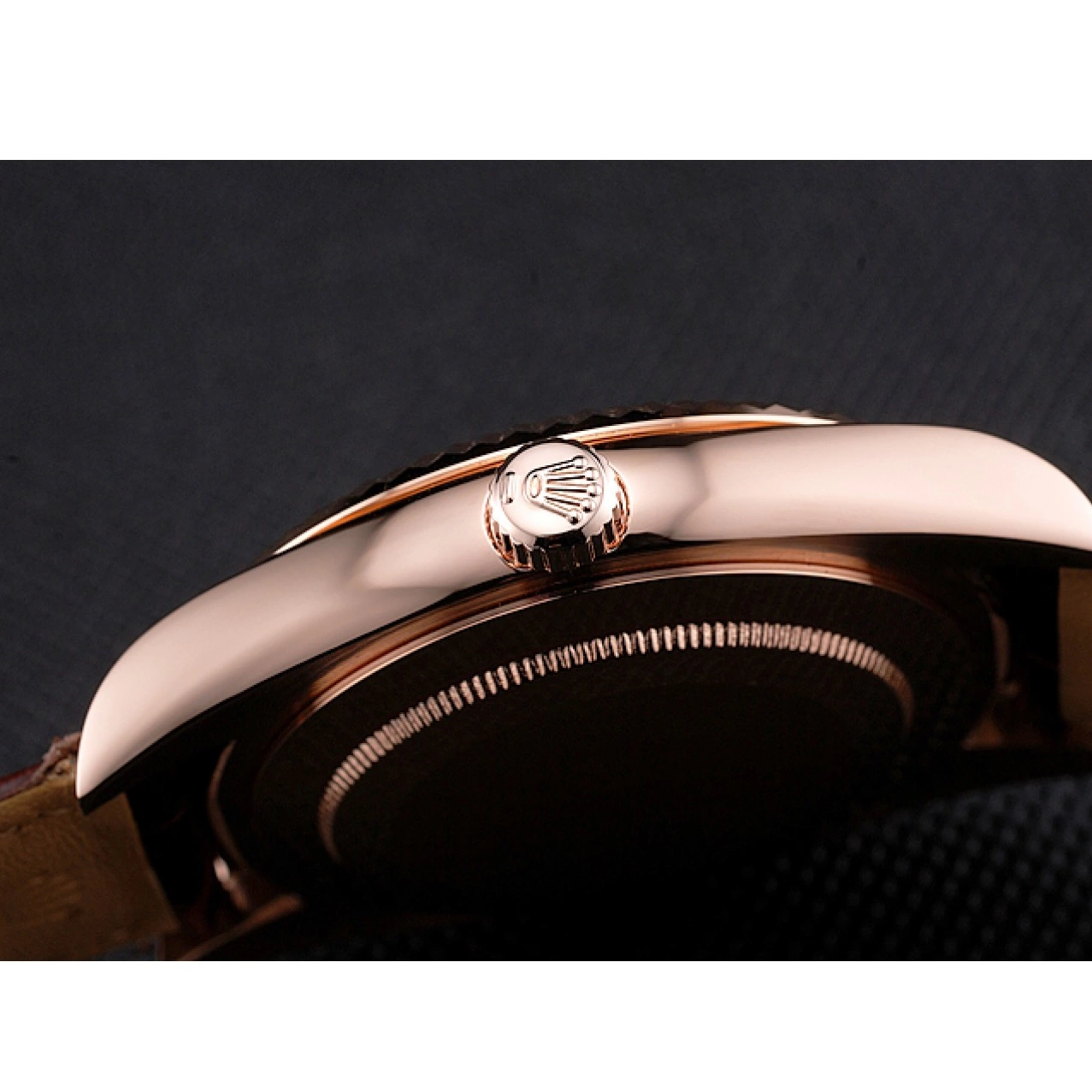 Aaa replica watch Dweller Strap Brown Sky Case Gold Dial Rose Rolex Leather Brown 0730